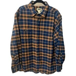 Vintage SafTbak Mens XXL Plaid Flannel Brown Blue  Shacket Button Up Cotton